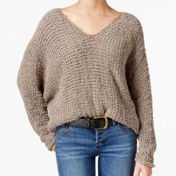 FREE PEOPLE Black Dolphin Bay V-neck Cozy Comfy Sweater Medium NWT - Picture 1 of 11